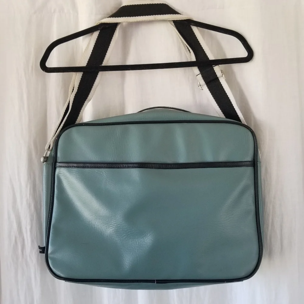 Paul Frank Teal Faux Leather Laptop Bag with Striped Strap and Monkey Motif